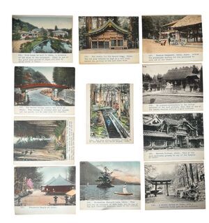 11 Antique Japanese Pictorial Photo Postcards Nikko c1910 Hand-tinted Mounted